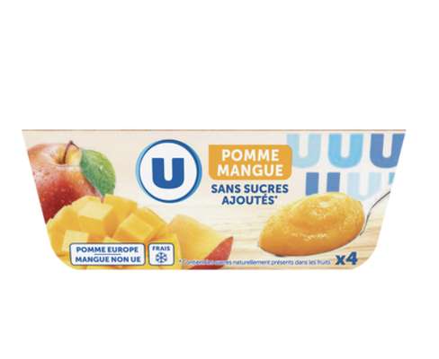 Dessert sans sucre ajouté pomme et mangue, U (4 x 100 g)