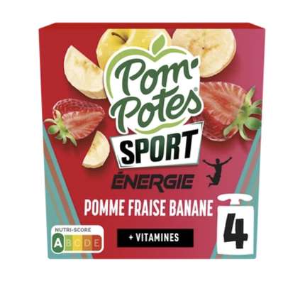 Gourdes énergie goût pomme fraise banane, Pom'Potes Sport (4 x 90 g)