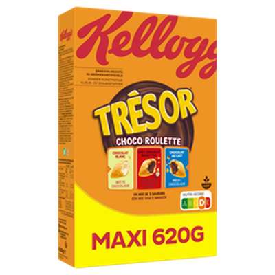 Céréales Trésor choco roulette mix 3 saveurs, Kellogg's (620 g)