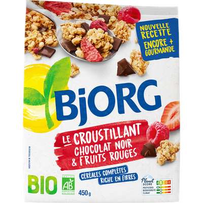 Céréales croustillant chocolat noir fruits rouges BIO, Bjorg (450 g)