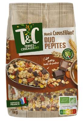 Muesli croustillant duo pépites BIO, Terres & Céréales (1 kg)