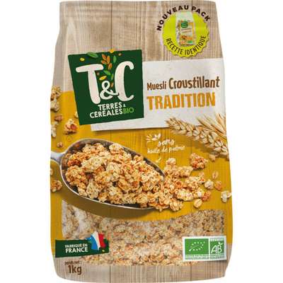 Muesli croustillant tradition BIO, Terres & Céréales (1 kg)