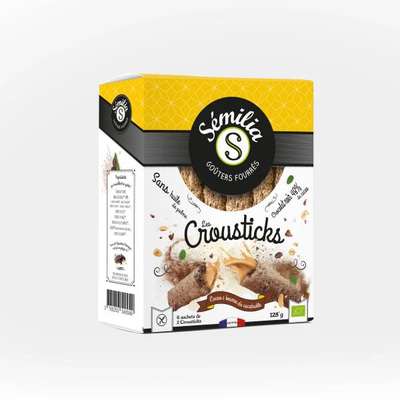 Crousticks fourrés cacao-cacahuètes sans gluten BIO, Sémilia (125 g)