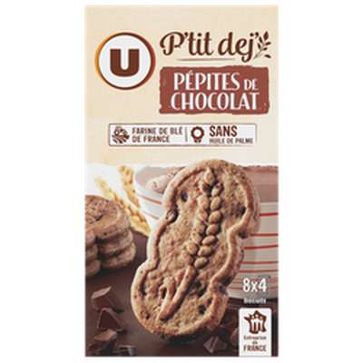 Biscuits p'tit déj' au pépites de chocolat, U (400 g)