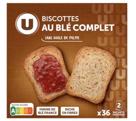 Biscottes au blé complet, U (x 36, 300 g)