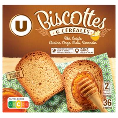 Biscottes aux 6 céréales, U (x 36, 300 g)