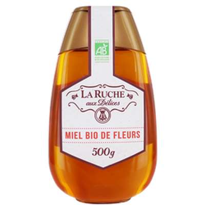 Miel de fleurs en flacon doseur BIO, La ruche aux délices (500 g)