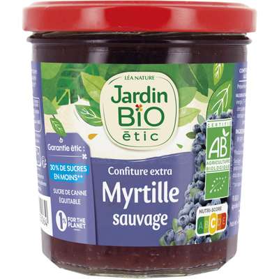 Confiture extra myrtilles sauvages BIO, Jardin Bio (320 g)