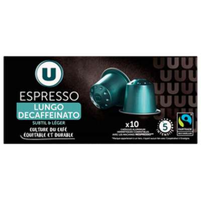Café capsules espresso lungo décaféiné compatible Nespresso, U (x 10)