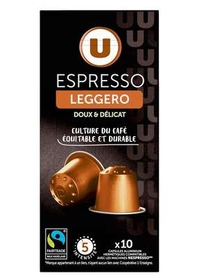 Café capsules espresso leggero compatible Nespresso, U (x 10)