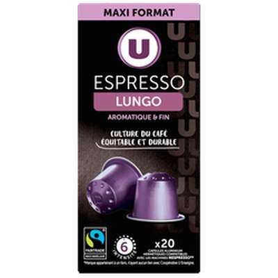 Café capsules espresso lungo compatible Nespresso, U (x 20)