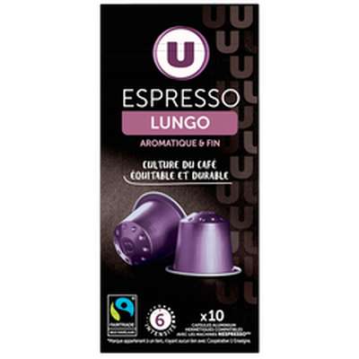 Café capsules espresso lungo compatible Nespresso, U (x 10)