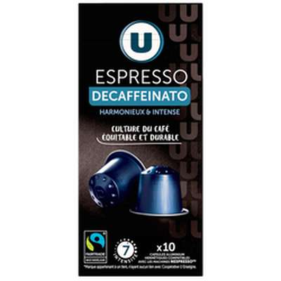 Café capsules espresso decafeiné compatible Nespresso, U (x 10)