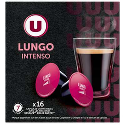 Café capsules Lungo Intenso compatible Dolce Gusto, U (x 16)