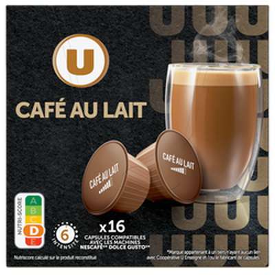 Café capsules café au lait compatible Dolce Gusto, U (x 16)