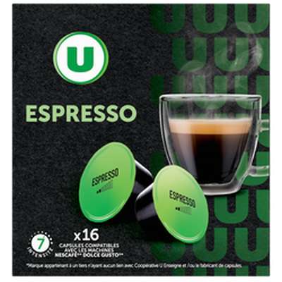 Café capsules Espresso compatible Dolce Gusto, U (x 16)