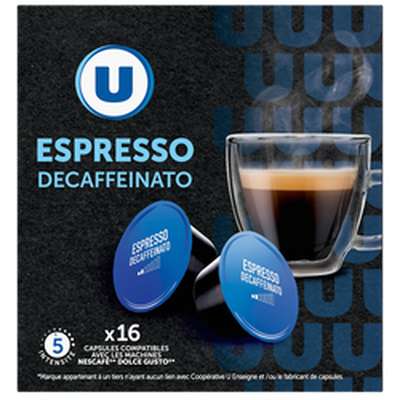 Café capsules Espresso decaffeinato compatible Dolce Gusto, U (x 16)