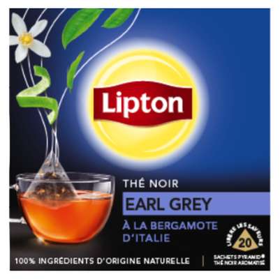 Thé noir earl grey à la bergamote d'Italie, Lipton (x 20 sachets)