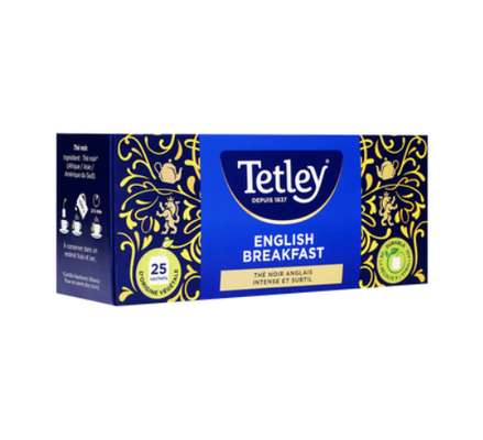 Thé noir English Breakfast "tir press", Tetley (25 sachets)