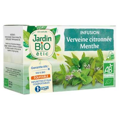 Infusion verveine citronnée menthe BIO,  Jardin Bio (20 sachets)