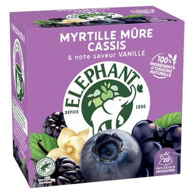Infusion myrtille mûre cassis et vanille, Elephant (x 20 sachets)