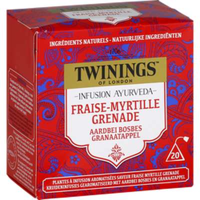 Infusion ayurveda myrtille fraise grenade, Twinings (x 20 sachets)