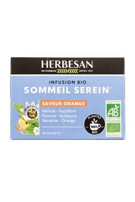 Infusion Sommeil serein mélisse et passiflore BIO, Herbesan (20 sachets)