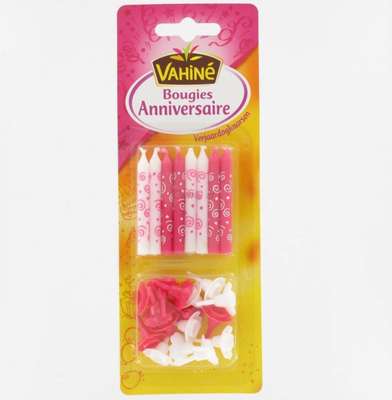 Bougies d'anniversaire bleues ou roses, Vahiné (x 16)