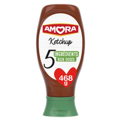 Ketchup 5 ingrédients flacon souple, Amora (468 g)