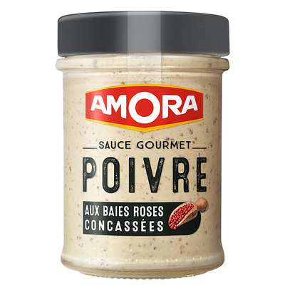 Sauce Gourmet poivre et baies roses concassées, Amora (188 g)
