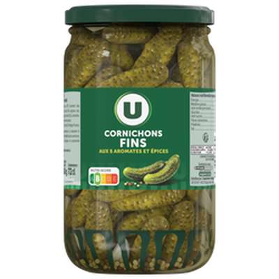 Cornichons fins pasteurisés au vinaigre,  U (360 g)