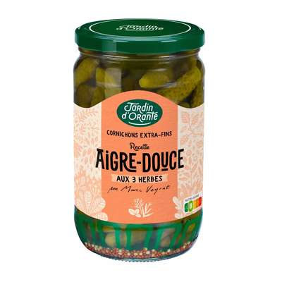 Cornichons extra-fins doux aux 3 herbes, Le jardin d'orante (72 cl)