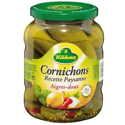 Gros cornichons aigre doux paysanne, Kuhne (185 g)