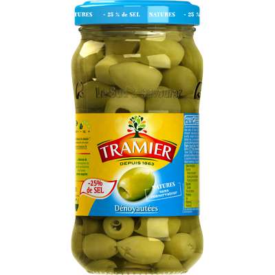 Olives vertes dénoyautées 25% de sel, Tramier (160 g)