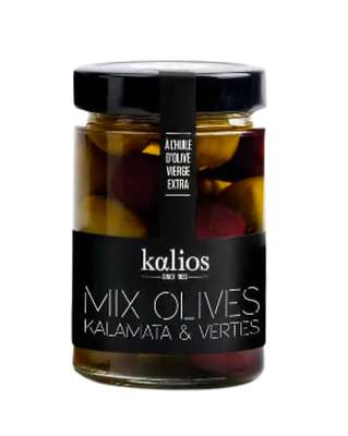 Mélange d'olives Kalamata & Chalkidiki à l'huile d'olive, Kalios (310 g)