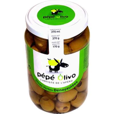 Olives vertes dénoyautées nature en bocal, Pepe Olivo (160 g)