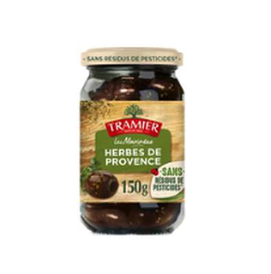 Olives noires confites denoyautées marinées aux herbes de Provence, Tramier (150 g)