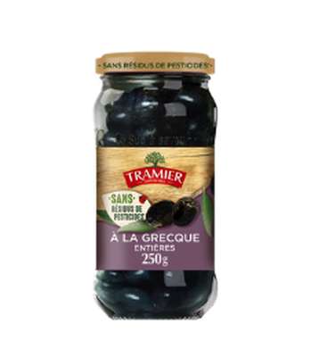Olives noires entières à la Grecque sans résidus de pesticides, Tramier (250 g)