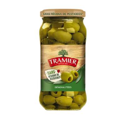 Olives vertes dénoyautées sans résidus de pesticides, Tramier (260 g)