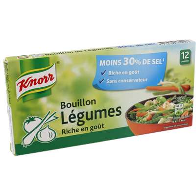 Bouillon de légumes réduit en sel, Knorr (x 12, 109 g)