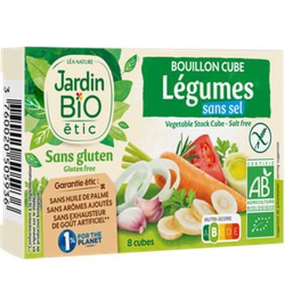 Bouillon cube légumes sans sel et sans gluten BIO, Jardin Bio étic (x 8, 72 g)