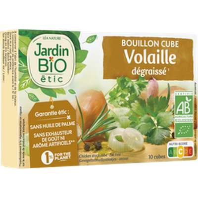 Bouillon cube de volaille dégraissé sans huile de Palme BIO, Jardin Bio (x 10, 10 g)