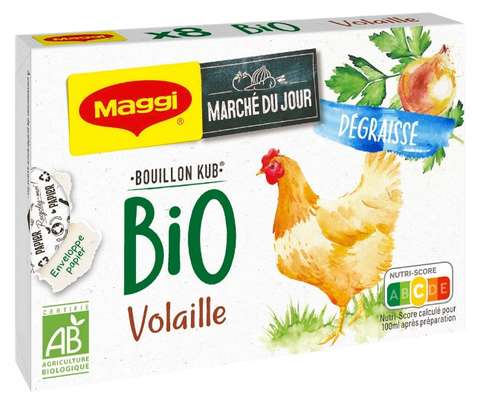 Bouillon de volaille "dégraissé" BIO, Maggi (x 8, 80 g)
