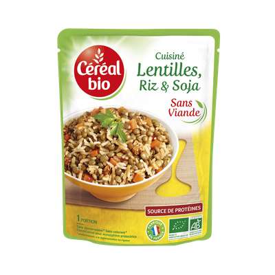 Lentilles riz et soja cuisiné BIO, Céréal Bio (250 g)