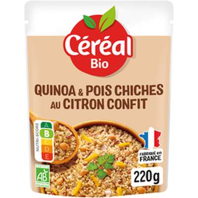 Quinoa royal au lait de coco, aux pois chiches et au citron confit BIO, Céréal Bio (220 g)