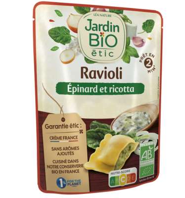 Ravioli épinards ricotta bio, Jardin BIO (250 g)