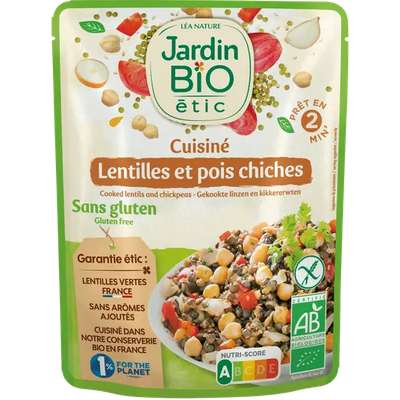 Lentilles et pois chiches cuisinés sans gluten BIO, Jardin BIO (250 g)