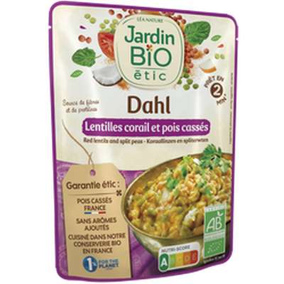 Dahl lentilles corail et pois cassés BIO, Jardin Bio Etic (250 g)
