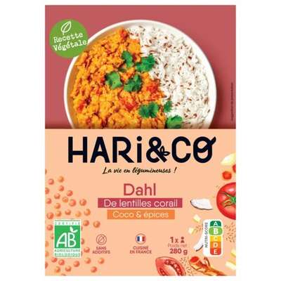 Dahl de lentilles corail coco et épices BIO, Hari&co (280 g)