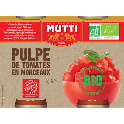 Pulpe de tomate en morceaux BIO, Mutti (2 x 400 g)